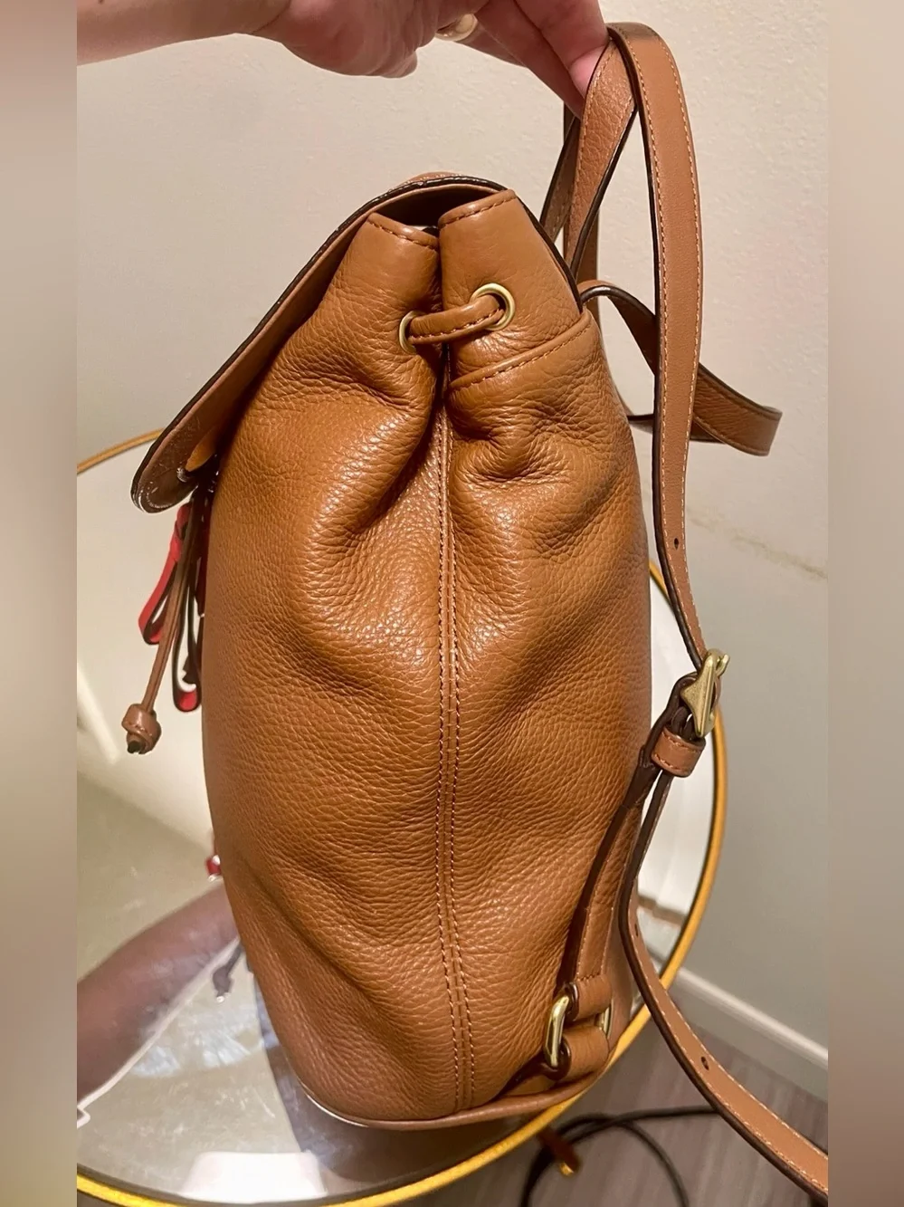 Coach Park Cognac British Tan Pebbled Leather Drawstring Backpack Bag F24385 NWT